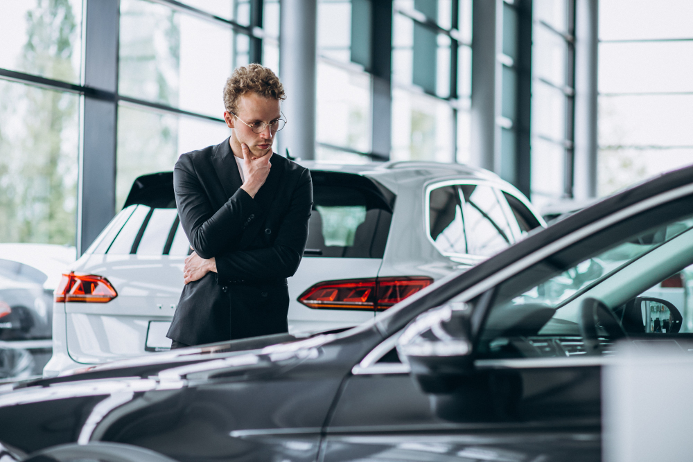 un homme regardant une voiture pour un achat