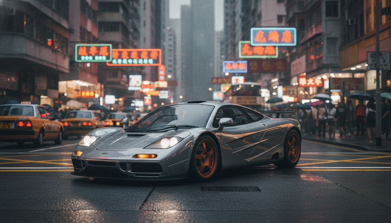 découvrez la légendaire mclaren f1, châssis #063, en pleine métropole alors qu'elle parcourt les rues dynamiques de hong kong, alliant performance et élégance urbaine.